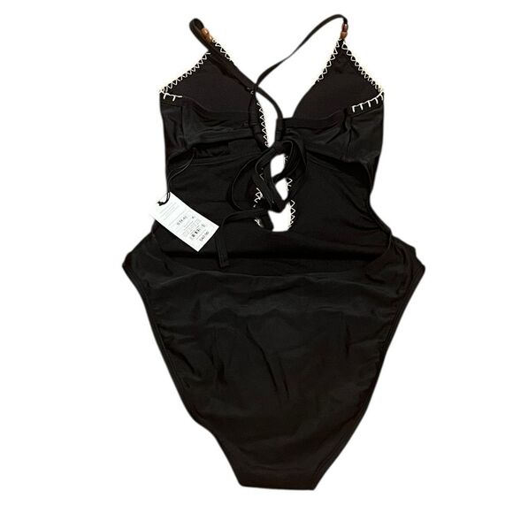 Shade & Shore Black Extra High Leg Bead Detail One Piece Swimsuit, Size S, NWT - Picture 4 of 8